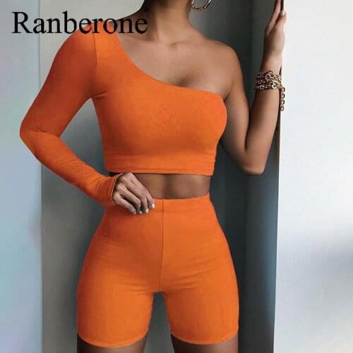 Seamles Yoga Sets Asymmetrical Two Piece Sets Women Tracksuit Gym Clothes Tops+Elastic Bike Shorts Sporty Casual Female Outfit