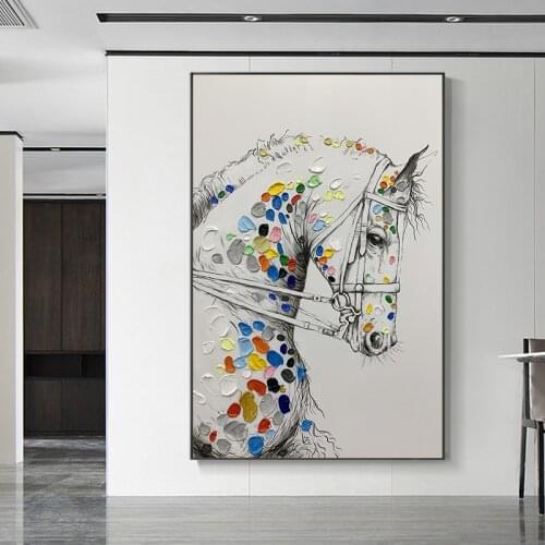 Animal abstract oil painting Hand-painted Thick texture Knife painting horse Canvas paintings Villa living room Entrance Art