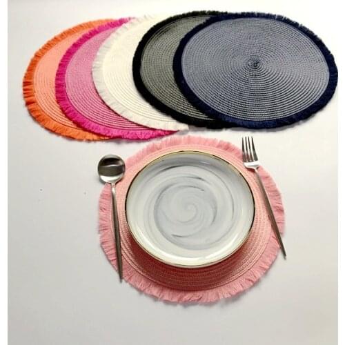 1PCS Round Table Placemat PP Weave Waterproof Braided Dining Table Mats Coasters Set Bowl Pad Cutlery Table Decoration