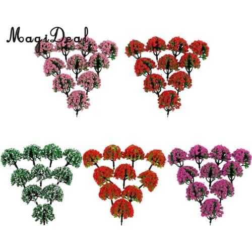 10Pcs 1/200 Scale Train Railroad Park Garden Scene Landscape Model Trees Green HO with Flowers Classic Toys Architecture Diorama