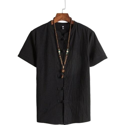 2018 summer new fashions men, Chinese style, cotton and flax, leisure and loose mens pure color shirts