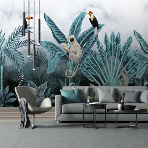 Custom 3D Wallpaper Modern Hand Painted Tropical Rainforest Animals Plants Photo Wall Murals Living Room TV Sofa Bedroom Fresco