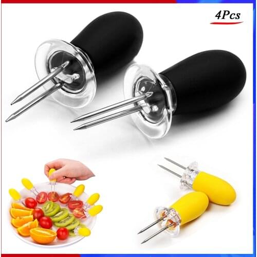 4Pcs/Lot Stainless Steel Corn Cob Holders with Silicone Handle - Interlocking Jumbo Corn Forks - Perfect for Home Cooking