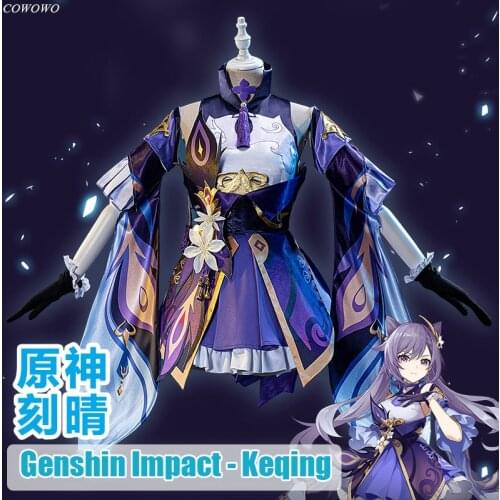 Anime!Genshin Impact Keqing Game Suit Gorgeous Lovely Uniform Cosplay Costume Halloween Carnival Party Outfit For Women 2020 NEW