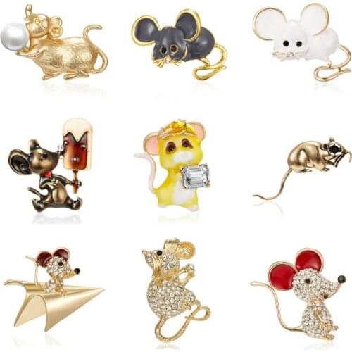 New Fashion Mouse Rhinestone Enamel Pin Pearl Animal Brooch Scarf Buckle Badge Luxulry Jewelry Brooches for Women Accessories