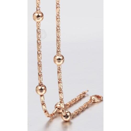 Trendy Womens Girls 585 Rose Gold Filled Beaded Satellite Necklace Rose Gold Ball Beaded Link Chain 50cm 60cm Jewelry Gift DCN46