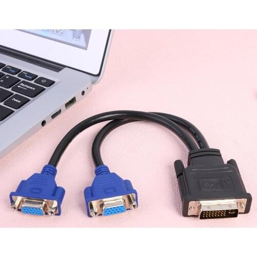 Dual Link DVI-I 24 and 5 Pin Male to 2 VGA Female Splitter Cable for Projector Support for Two VGA Device Connections