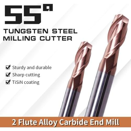 AUGT HRC55 2Flutes Carbide End Mills Tungsten Cnc Machine Milling Cutter Tools Metal Key Seat Face Router Bit 4-20mm Shank