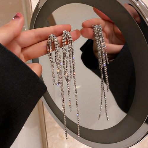 FYUAN Long Tassel Crystal Earrings for Women Bijoux Geometric Rhinestone Dangle Earrings Weddings Jewelry Accessories