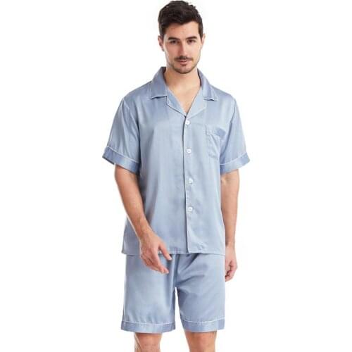 Summer Men Pajamas Sets 2PCS Rayon Pyjamas Sleep Suit Sexy Turn-Down Collar Sleepwear Loose Nightwear Intimate Under Home Wear