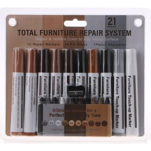 Furniture Markers Touch Up 21Pcs Marker and Wax Sticks with Sharpener Kit for Wood Funiture Repair Floor Scratch Restore