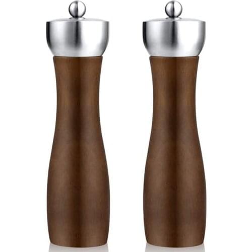 Salt and Pepper Grinder Set, Premium Beech Wood Salt Grinder Pepper Mill Shakers Gift Set for Home Chef 2 Pcs