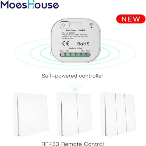 Multi-Functinal Smart Switch No Wiring Needed RF433 Wireless Remote Control Wall Light Switch No WiFi/Battery to Control