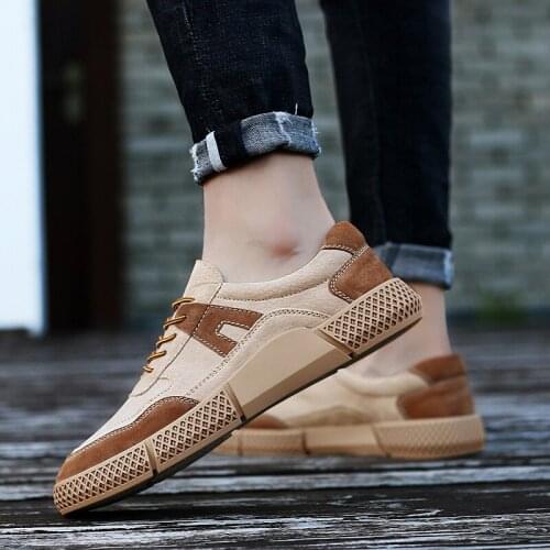 Fashionable 2021 Spring Men Casual Lace up Cow Suede Leather Comfortable Lightweight shoes Breathable Men Casual Flat Sneakers