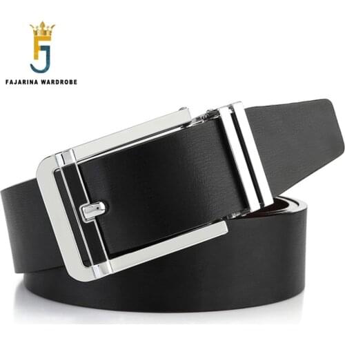FAJARINA New Design Quality Cow Skin Belt Two Sides Use Black Coffee Clasp Cowhide Leather Belts for Men Freeshipping LUFJ205