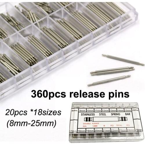 360PCS Watch Repair Tool Kit Watch band Pin Spring Bar Release Pins 8 9 10 11 12 13 14 15 16 17 18 19 20 21 22 23 24 25mm
