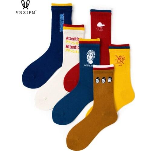 6 pairgirl socks cotton interesting funny Letter, people head, cartoon women socks novelty gift socks for spring autumn winter