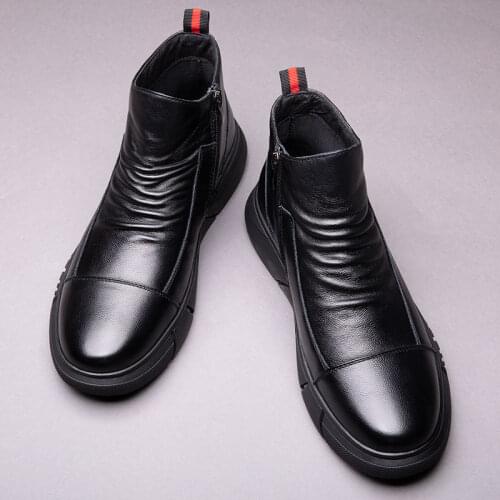 2020 Winter New Boots Male British Style Korean Tooling Trendy Shoes Plus Velvet Warm Cotton Shoes Middle Cut Mens Boots