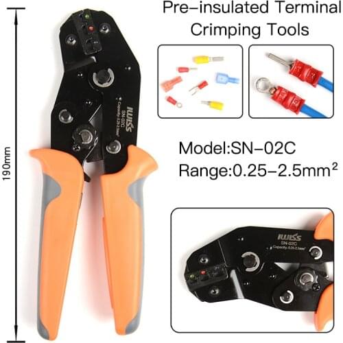SN-02C 0.5-2.5mm² 28-18AWG for pre-insulated terminals crimping pliers U-type Y-type terminal block Crimper plier