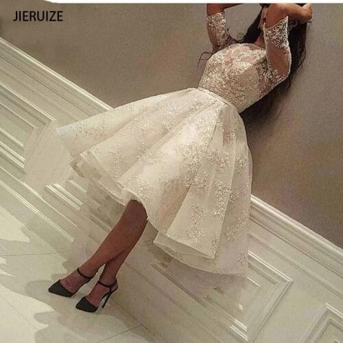 JIERUIZE Charming Short Wedding Dresses White Lace Ball Gown Half Sleeves Boho Bridal Gowns Vestidos De Noiva