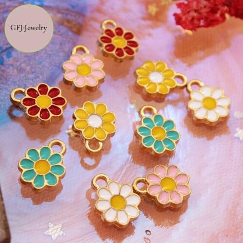 Mixed 10/20pcs Enamel Daisy Flowers Petal Charms for Jewelry Making Pendants DIY Neacklace Bracelet Earrings Charms