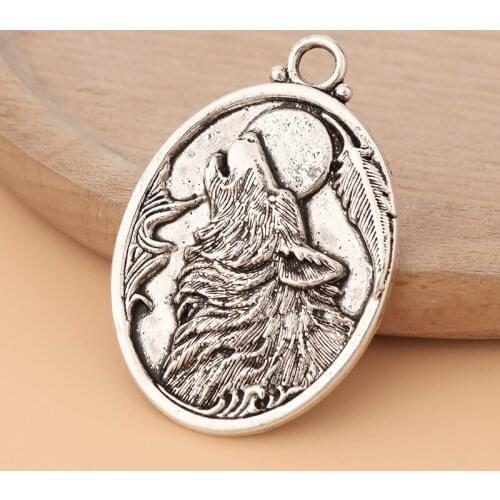 10pcs/Lot Tibetan Silver Wolf Head Oval Charms Pendants for Necklace Jewelry Making Accessories