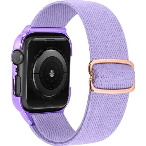 Band+Case Nylon loop For Apple Watch band 44mm 40mm Elastic Soft Nylon Braided Solo Loop Bracelet for iWatch SE 6 5 4