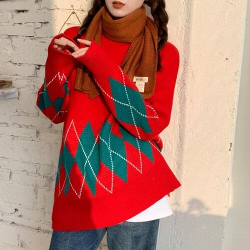 Christmas Knitted Sweater Women Vintage Loose Knitted Pullover Outdoor Oversize Party Retro Korean Knitwear Autumn Winter New