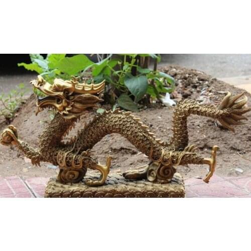 S4707 26"Chinese Myth Folk Bronze Fengshui Wealth Year Zoidac Dragon Statue successful discount 30% (C0324)