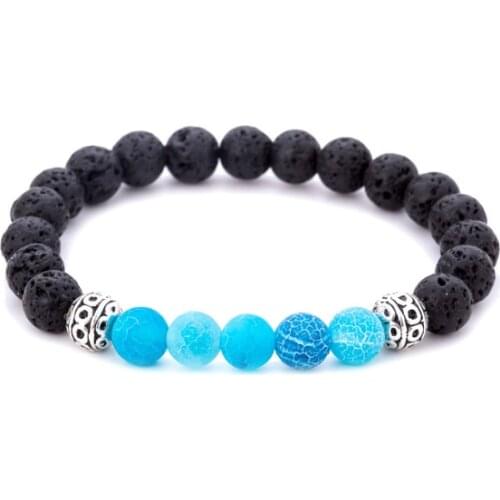 Blue 8mm Punk multicolor Agate beads Chakra Reiki Buddha Yoga Bracelet elastic adjustable Volcanic Stone Bangles egh345