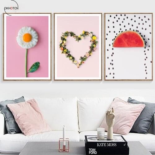 Nordic Painting On Canvas Minimalist Picture Printed Unframed Egg Flower Watermelon Wall Art Poster Living room Decor
