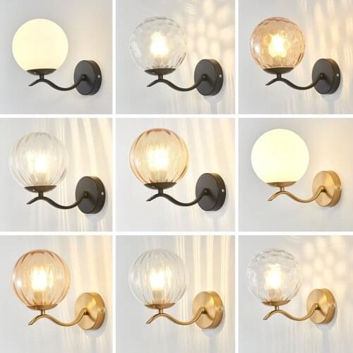 Modern Glass Ball Wall Lights Led Simple Wall Lamp Gold/black Sconces for Bedroom Bedside Living Room Corridor Loft Home Decor