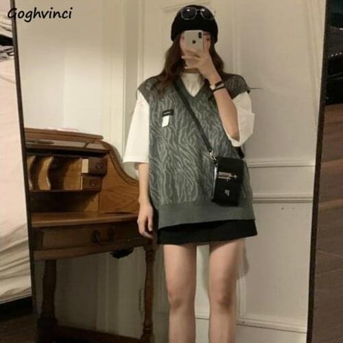 Sweater Vest Women V-neck Loose Zebra Striped Preppy Style Retro All-match Leisure Soft Ulzzang Student Outwear Elegant Autumn