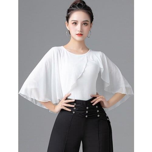 Latin Dance Tops 2021 New Summer Modern National Standard Waltz Dance Shawl Shirt Latin Rumba Tango Practice Clothes DQL5711