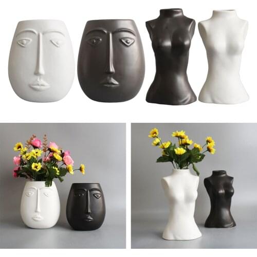Human Body Vase Face Flower Pot Dried Flower Simulation Flower Ceramic Bottle Art Home Living Room Statue Ornaments