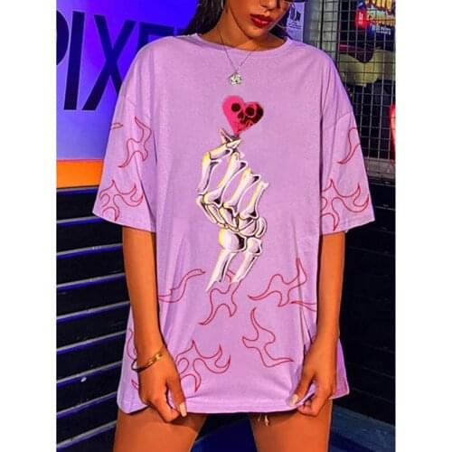 Pink Skull Print Graffiti T-shirts Oversized T Shirt Women Summer Loose Short Sleeve Goth Tee Shirt Femme Tshirts Plus Size Tops