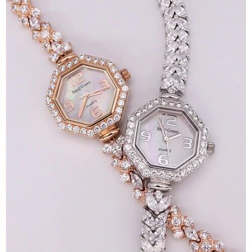 Royal Crown Lady Womens Watch Japan Quartz Jewelry Hours Fine Fashion Setting Crystal Bracelet Luxury Rhinestones Girl Gift