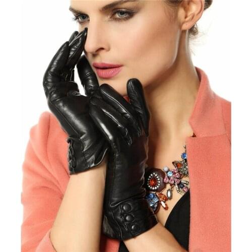 2020 NEW Womens Genuine Leather Gloves Female Fingers Touchscreen Warm Cashmere Lined Sheepskin Touch Gloves L003NR1-1
