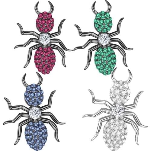 100% S925 sterling silver luxury brand authentic independent personality unilateral ant earrings zircon fine ladies jewelry