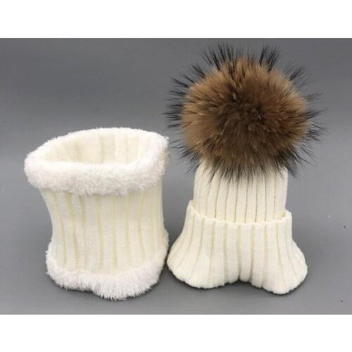 Winter Fleece Hat Scarf For Women Fur Pompom Hat Sets for girls Thick Knitted Warm Hat and Scarf Sets women
