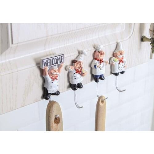 1PC Home Decoration Hooks Kitchen Cute Chef Resin Stainless Steel Wall Strong Traceless Wall Hook Storage Rack OK 0958