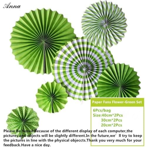 6pcs Green Paper Fans Decorations Pinwheels Hanging Paper Crafts Wedding Party Birthday Festival Round Paper Fans