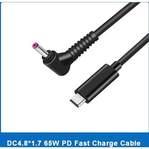 65W USB Type-C to 4.8*1.7mm DC Jack Laptop Charging Cable Converter For HP Compaq 500 510 520 530 540 Power Supply Adapter PD