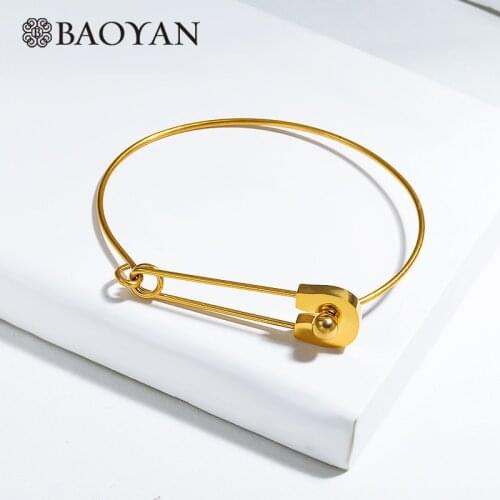 Baoyan Gold Paperclip Charm Bangles Wholesale Thin Titanium Wire Bangle Vintage Stainless Steel Bangles Bracelets For Women 2020