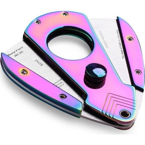 Colorful Embossed Design Hole Metal Cigar Cutter Guillotine Cigarette Cutting Tool with Gift Box CL-JZ-1