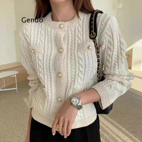 Elegant Women O-Neck Knitted Cardigans Single-Breasted Slim Twisted Sweater Female Autumn O-Neck Outwear Tops