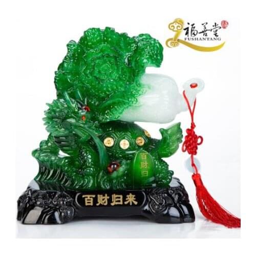 Imitation jade crafts resin cabbage baicai return dragon turtle zhaocai home decoration Animal dragon tortoise