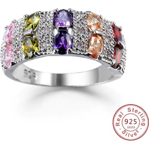 Exquisite Female Geometry Round Stone Ring Silver Colorful AAA Zircon Jewelry Design Wedding Rings for Women Bague