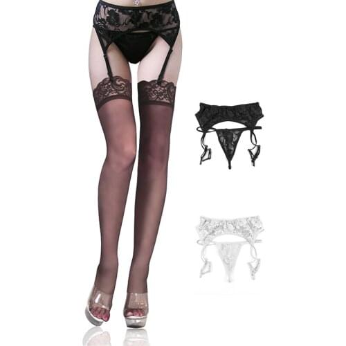2020 Stockings Set Women Sexy Lace Erotic Stocking Thigh Suspender High Belt Over Knee Long Stocking Sex Lingerie Floral Hot
