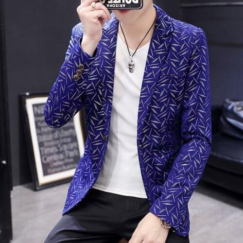 2021 Mens Autumn Leisure Suit Youth Slim-Fit Line Printed Single Button Handsome blazer for men
